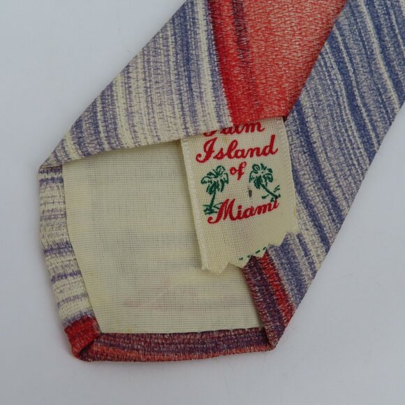 Vintage Palm Island of Miami Hand Painted Map Striped Mens Necktie Tie Retro - Picture 6 of 8